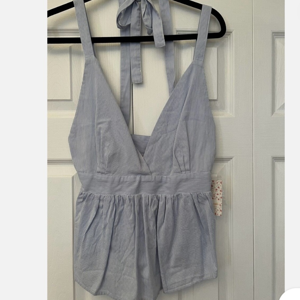 Seersucker Striped Babydoll Tank Top